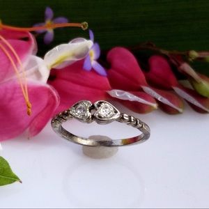 🆕💥Sterling Silver Double Hearts Rhinestones Ring
